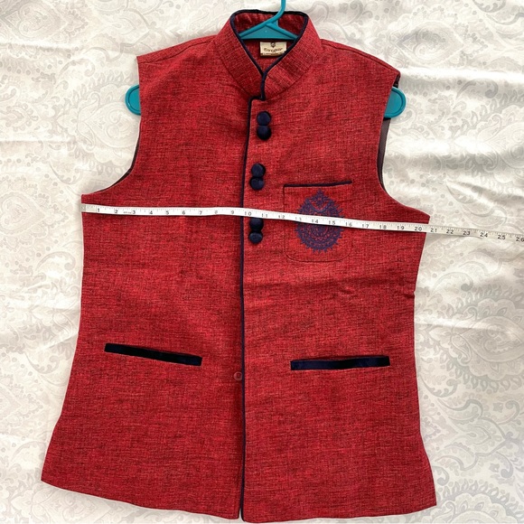 Men’s Red Waistcoat Nehru Jacket from Manyavar - Picture 4 of 6